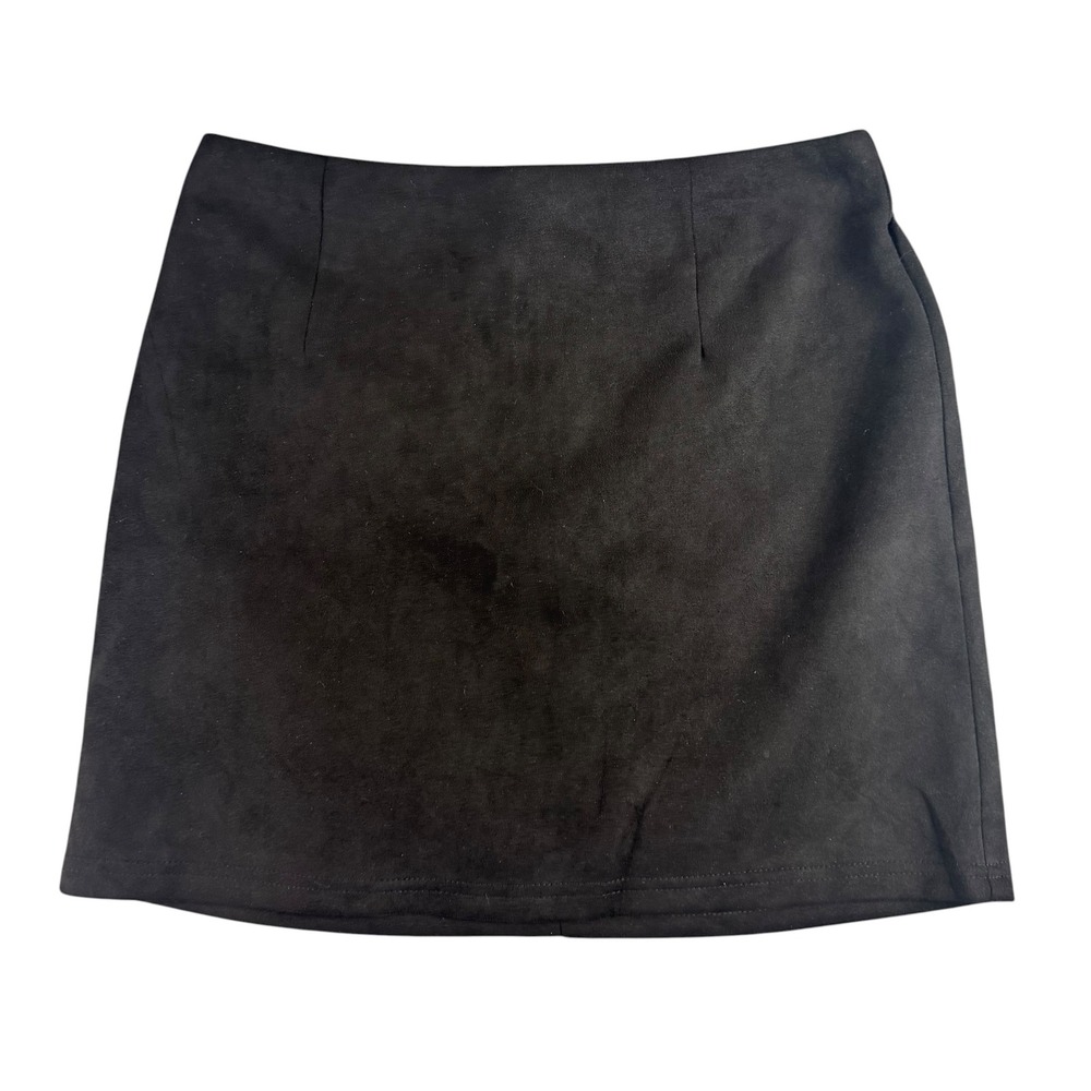 Better Be Black Faux Suede Mini Skirt Size Medium Back Zip Minimalist Solid